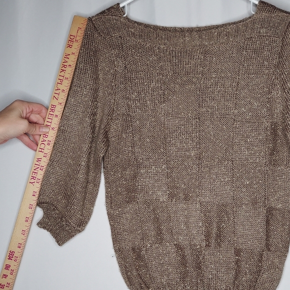 KnitMakers Vtg‎ Half Sleeve Sweater Small Square Neck Block Plaid Textured 60s - Picture 8 of 12
